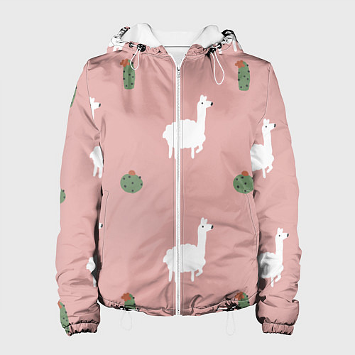 Женская куртка Лама и кактусы / 3D-Белый – фото 1