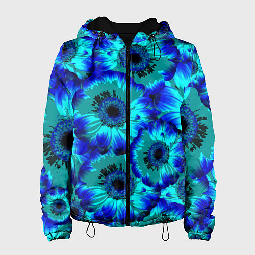 Женская куртка Голубые хризантемы / 3D-Черный – фото 1