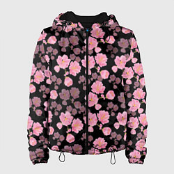 Куртка с капюшоном женская Цветок сакуры, цвет: 3D-черный