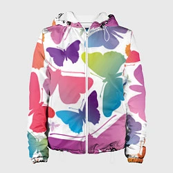 Куртка с капюшоном женская Разноцветные бабочки, цвет: 3D-белый