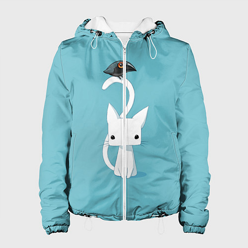 Женская куртка Белый котик и воробушек / 3D-Белый – фото 1