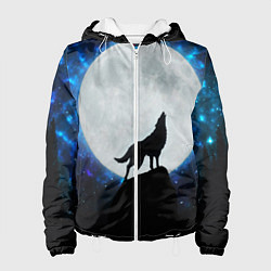 Куртка с капюшоном женская Волк воющий на луну, цвет: 3D-белый
