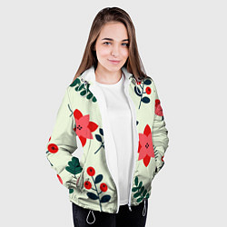 Куртка с капюшоном женская Цветы, ягоды, листья, цвет: 3D-белый — фото 2