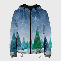 Куртка с капюшоном женская Снежинки в лесу, цвет: 3D-черный
