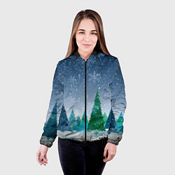 Куртка с капюшоном женская Снежинки в лесу, цвет: 3D-черный — фото 2