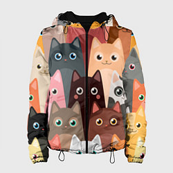 Куртка с капюшоном женская Котики мультяшные, цвет: 3D-черный