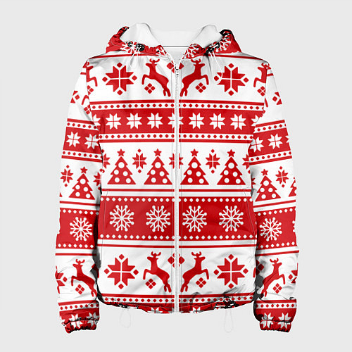 Женская куртка Новый Год Олени и снежинки / 3D-Белый – фото 1