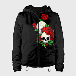 Куртка с капюшоном женская Roses Skulls, цвет: 3D-черный