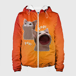Куртка с капюшоном женская Cat Pop Мем, цвет: 3D-белый