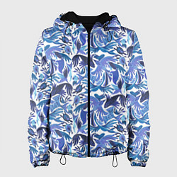 Куртка с капюшоном женская Рыбы-птицы Узоры, цвет: 3D-черный