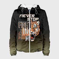 Куртка с капюшоном женская FIGHT TIGER тигр боец, цвет: 3D-белый