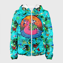 Куртка с капюшоном женская Скелет в надувном Фламинго, цвет: 3D-белый