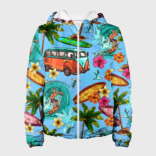 Женская куртка Пальмы, волны, серфинг / 3D-Белый – фото 1