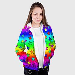 Куртка с капюшоном женская Радужные звезды, цвет: 3D-белый — фото 2