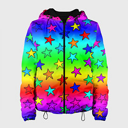 Куртка с капюшоном женская Радужные звезды, цвет: 3D-черный