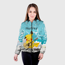 Куртка с капюшоном женская Пикачу играет на гитаре, цвет: 3D-черный — фото 2