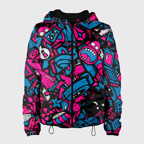 Женская куртка Мультяшные кислотные картинки / 3D-Черный – фото 1