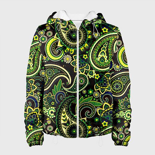 Женская куртка Ярко зеленые славянские узоры / 3D-Белый – фото 1
