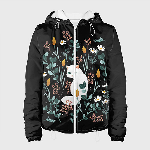 Женская куртка Кошечка среди цветов / 3D-Белый – фото 1