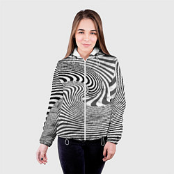 Куртка с капюшоном женская Черно белый мозаичный узор, цвет: 3D-белый — фото 2
