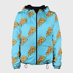 Куртка с капюшоном женская Пицца паттерн на голубом, цвет: 3D-черный