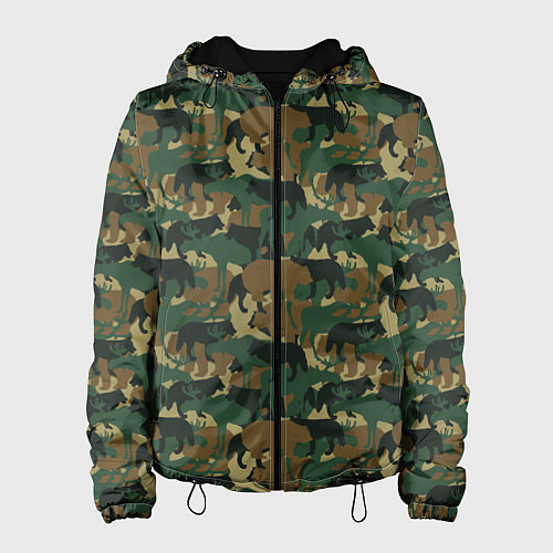 Женская куртка Охотник камуфляж из зверей / 3D-Черный – фото 1