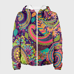 Куртка с капюшоном женская Яркий красочный узор, цвет: 3D-белый