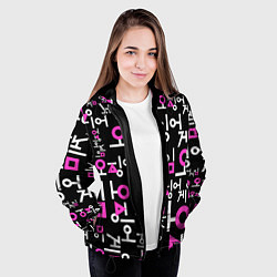 Куртка с капюшоном женская Игра в кальмара лого узор, цвет: 3D-черный — фото 2