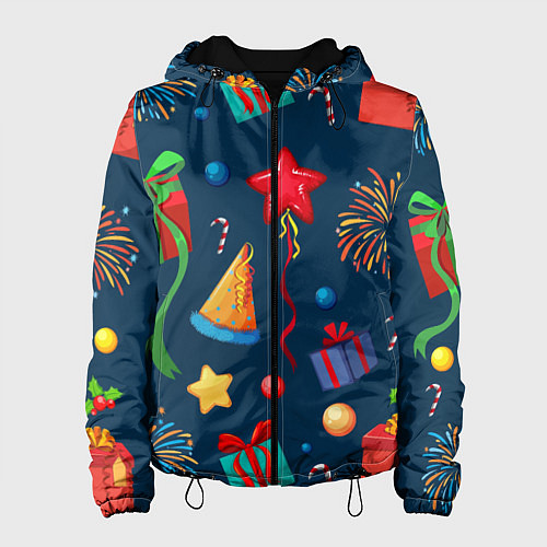 Женская куртка Новогодний Паттерн! / 3D-Черный – фото 1