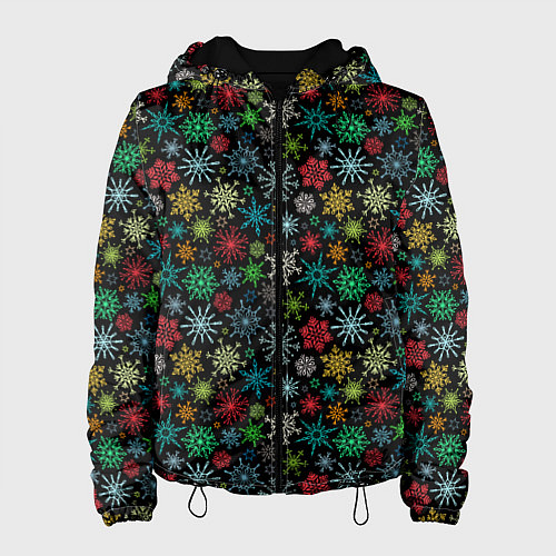 Женская куртка Разноцветные Снежинки / 3D-Черный – фото 1