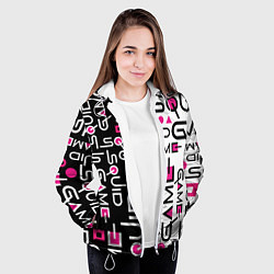 Куртка с капюшоном женская ИГРА В КАЛЬМАРА ЧЁРНО БЕЛЫЙ ПАТТЕРН ЛОГО, цвет: 3D-белый — фото 2