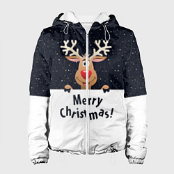 Куртка с капюшоном женская Новогодний Оленёнок Рудольф, цвет: 3D-белый