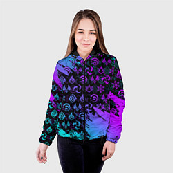 Куртка с капюшоном женская GENSHIN NEON PATTERN SYMBOL НЕОН ЭМБЛЕМЫ, цвет: 3D-черный — фото 2