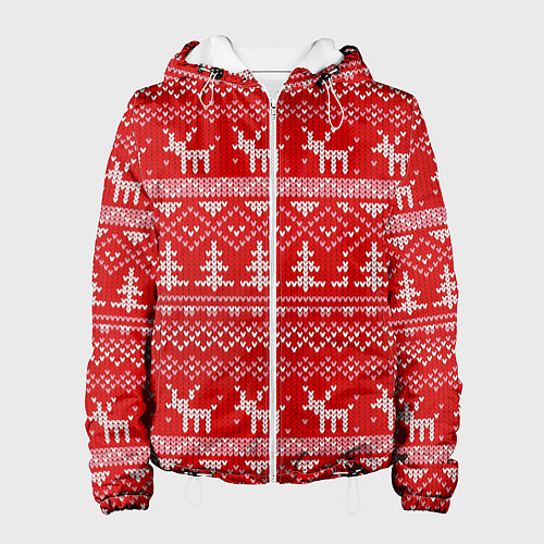 Женская куртка Новогодний узор с оленями и елкой / 3D-Белый – фото 1