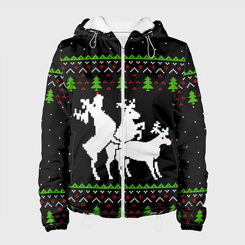 Женская куртка Новогодние три оленя / 3D-Белый – фото 1