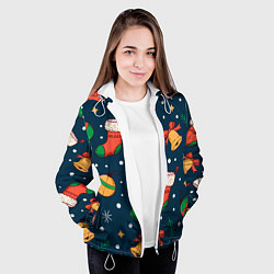 Куртка с капюшоном женская Новогодний, рождественский узор, цвет: 3D-белый — фото 2