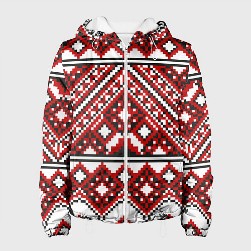 Женская куртка Русский узор, геометрическая вышивка / 3D-Белый – фото 1