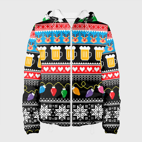 Женская куртка Новогодний пивной узор / 3D-Белый – фото 1