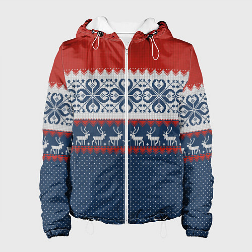 Женская куртка НОВОГОДНИЙ УЗОР С ОЛЕНЯМИ / 3D-Белый – фото 1