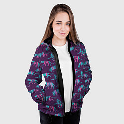 Куртка с капюшоном женская Тигры фейковый Glitch эффект, цвет: 3D-черный — фото 2