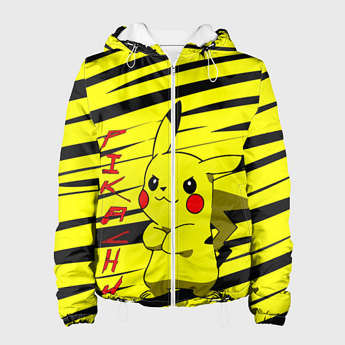 Женская куртка Пикачу Полосы / 3D-Белый – фото 1