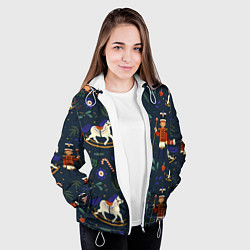 Куртка с капюшоном женская Щелкунчик паттерн с лошадкой, цвет: 3D-белый — фото 2