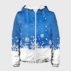 Куртка с капюшоном женская Снежинки - С Новым Годом, цвет: 3D-белый