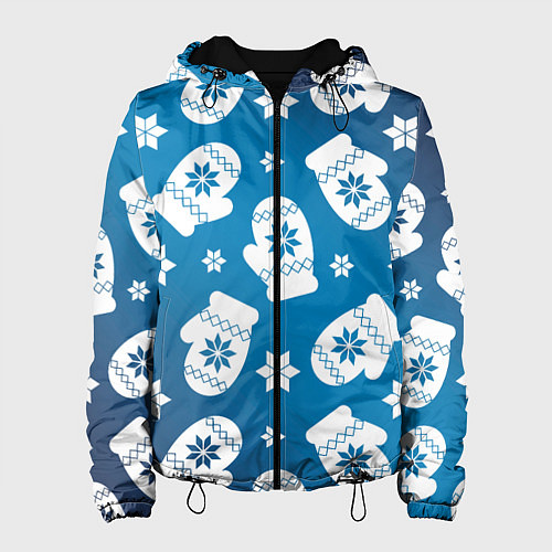 Женская куртка Новогодние варежки паттерн / 3D-Черный – фото 1