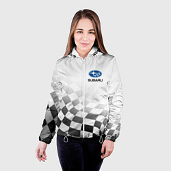 Куртка с капюшоном женская Subaru, Субару Спорт, Финишный флаг, цвет: 3D-белый — фото 2