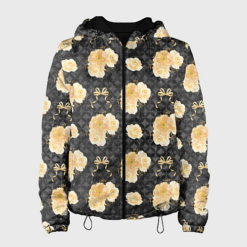 Женская куртка Желтые цветы на черном фоне / 3D-Черный – фото 1