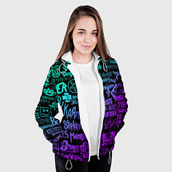Куртка с капюшоном женская ЛОГОТИПЫ РОК ГРУПП НЕОН ROCK NEON, цвет: 3D-белый — фото 2