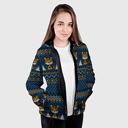 Куртка с капюшоном женская Вязаный стиль текстура Тигры, цвет: 3D-черный — фото 2