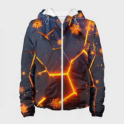 Женская куртка НОВОГОДНИЕ ОГНЕННЫЕ 3D ПЛИТЫ FIRE NEON HEXAGON