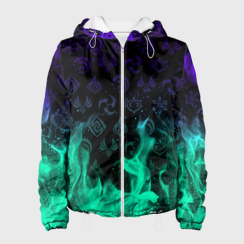 Женская куртка НЕОНОВЫЙ ОГОНЬ ГЕНШИН ИМПАКТ СИМВОЛЫ / 3D-Белый – фото 1